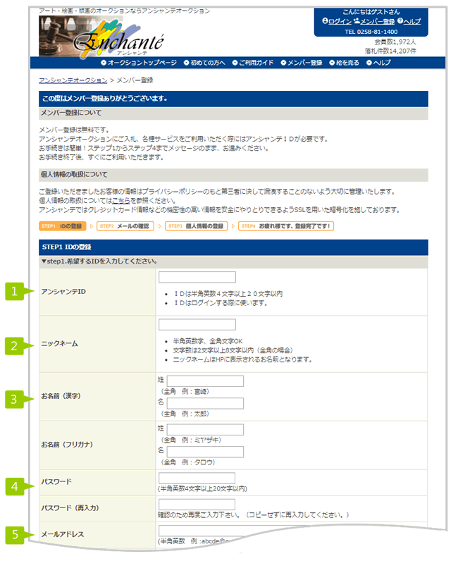 図:オークションに参加する為にはアンシャンテIDが必要です