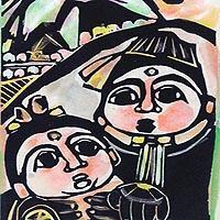 成田泰明 【高いお山】 18/30 手彩色木版画 2号 約40.5✖️31