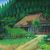 杉木立と民家