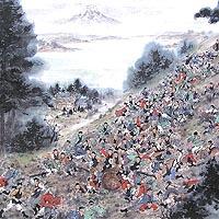御柱祭(木落しの図)
