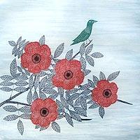 花とみどり色の鳥