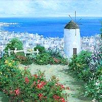 生田明 絵画 (版画/キャンバスジクレー) 花のある丘 プロバンス