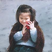 工芸画　藤岡心象 「浜辺で砂遊びする少女」 工芸画 藤岡心象 「浜辺で砂遊びする少女」