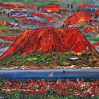 高石國夫　「燃えるさくら島」　油彩画　送料込み1102 高石國夫の取扱実績。絵画のことならアンシャンテへ