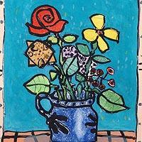 青い背景の花束